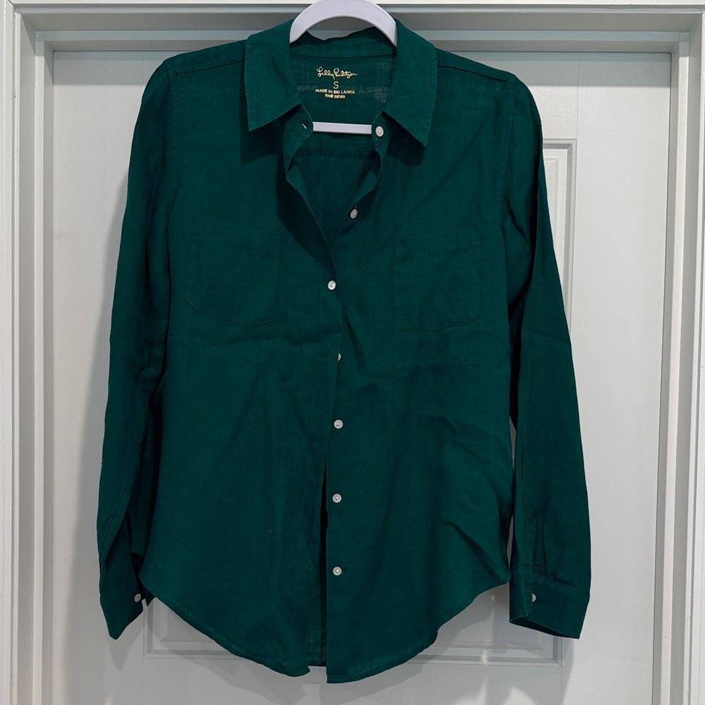 Lilly Pulitzer Teal Green Linen Button-Up Shirt